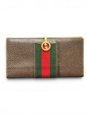 Vintage Gucci Web Stripe Continental Wallet Brown Leather Made In Italy